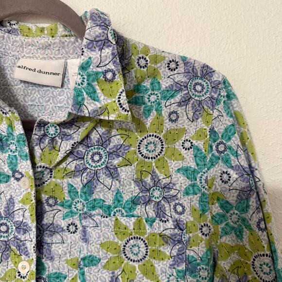 Alfred Dunner 100%Cotton Floral Textured Button Up Top Size 14 - Picture 5 of 14